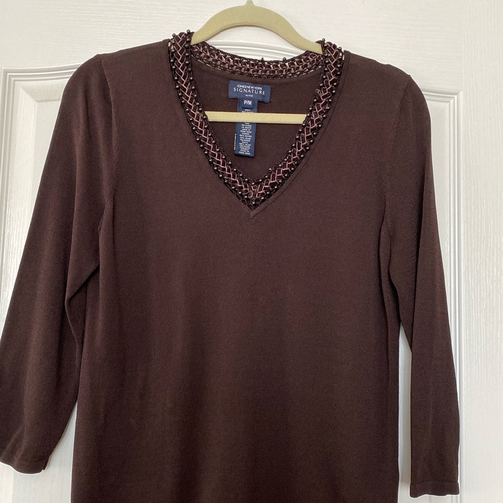 JonesNewYork Signature Beaded Knit Top
